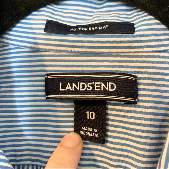 LANDS' END Blue & White Striped Button Down Shirt - Picture 3 of 8